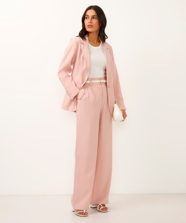 calça de alfaiataria wide leg com bolsos lapela rosa 36
