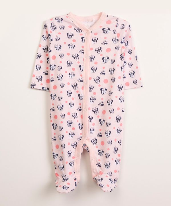 macacão infantil de algodão com pezinho minnie rosa claro 9-12