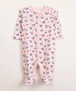 macacão infantil de algodão com pezinho minnie rosa claro 6-9