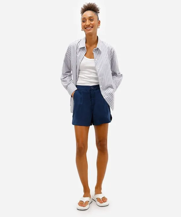 short feminino de alfaiataria de viscose cintura alta azul 36