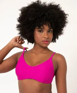 biquíni top regata canelado com bojo proteção uv50 rosa escuro GG