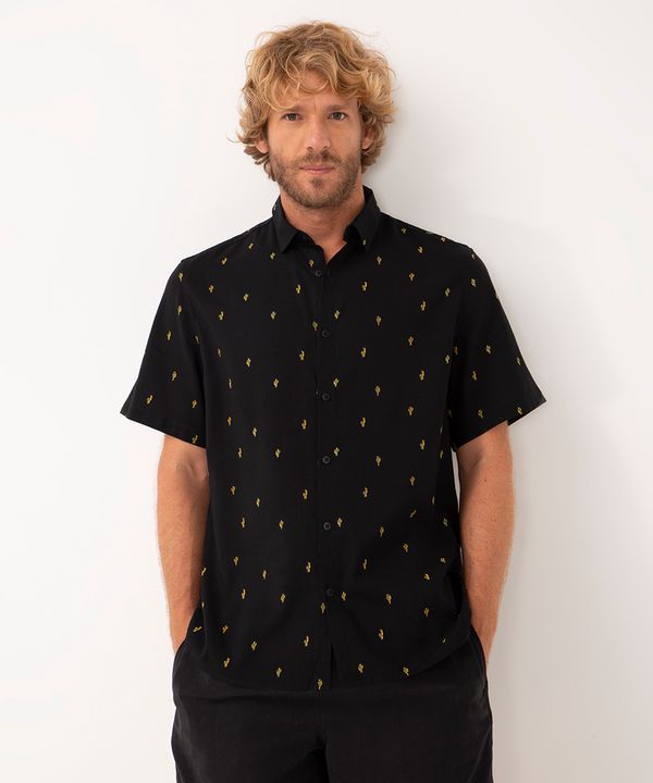 camisa de viscose cactos manga curta preto M