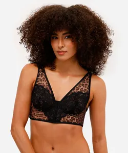 sutiã triângulo de tule e renda animal print bege 40