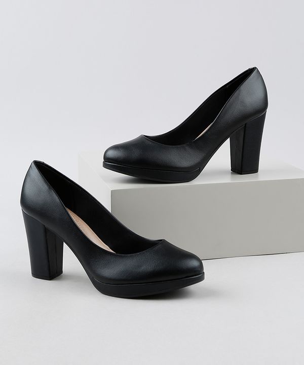Scarpin Feminino Beira Rio Bico Redondo Salto Grosso Médio Preto 39
