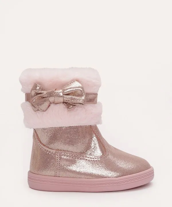 bota infantil com brilho e pelúcia molekinha rosa 22