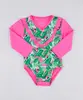 Maiô Infantil Minnie com Folhagem e Babado Manga Longa Proteção UV50+ Rosa Neon 3