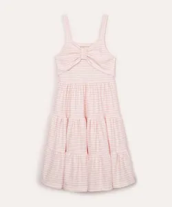 vestido midi infantil listrado com laço rosa 12