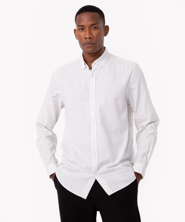 camisa de algodão comfort listrada manga longa off white P