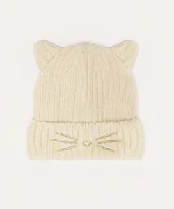 touca de tricot infantil gatinho off white UNICO