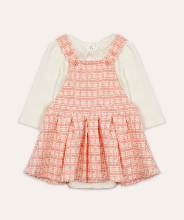 salopete infantil com body gola laise off white 6-9