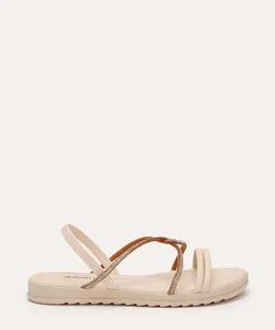 rasteirinha flat tira de strass dakota bege 38