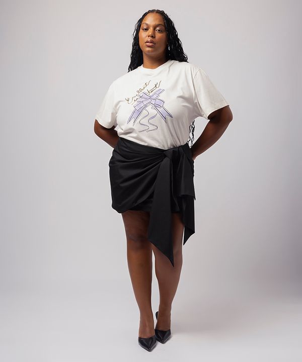 saia curta feminina com laço mindset lo de lui plus size preta 52