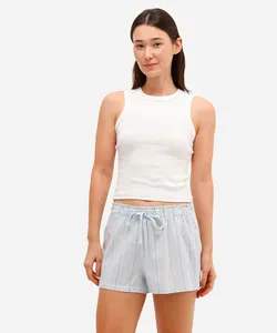 short curto feminino de pijama listrado azul M
