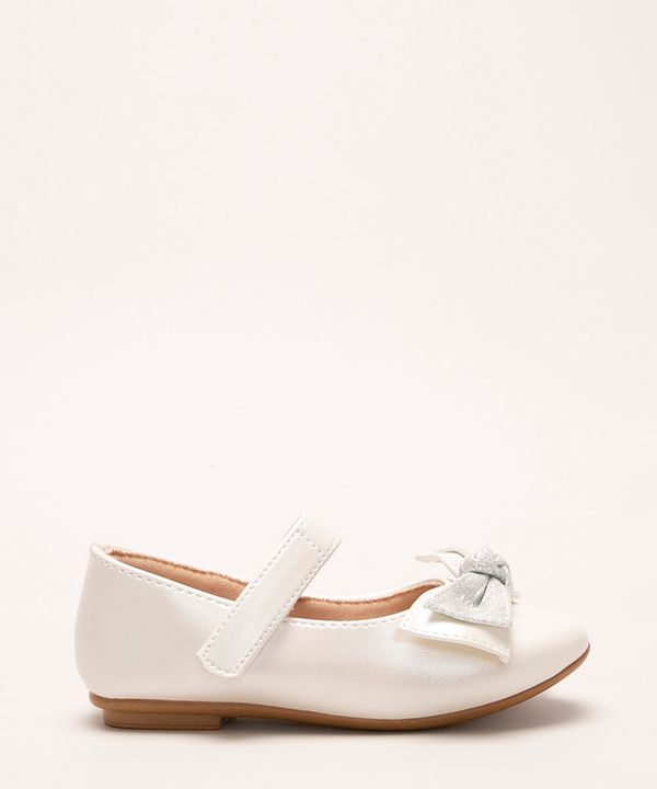 sapatilha infantil metalizada com laço off white 26