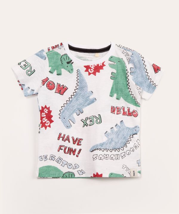 camiseta infantil manga curta dinossauro off white 3