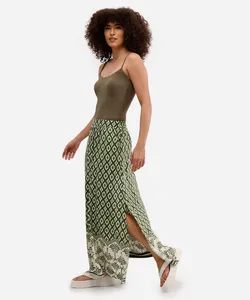 saia longa feminina de viscose estampada verde 42