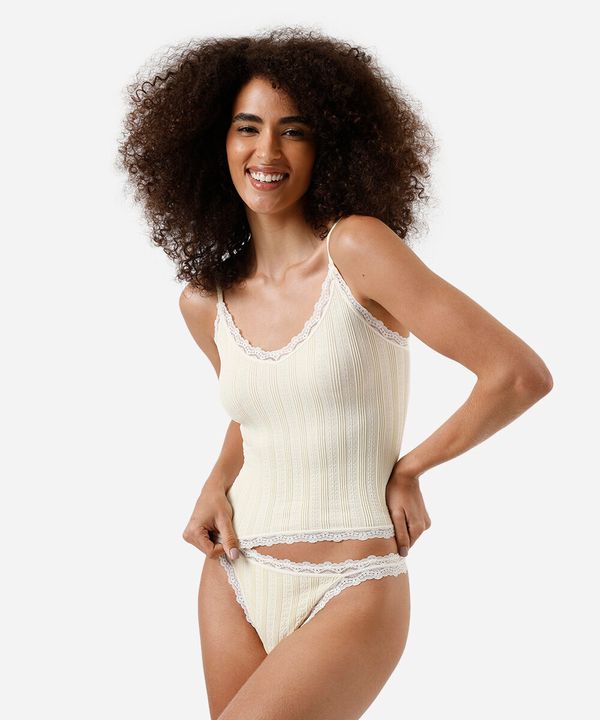 kit de regata e calcinha feminino com renda canelado amarelo GG