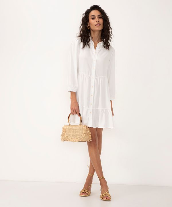 vestido chemise de viscose curto off white PP