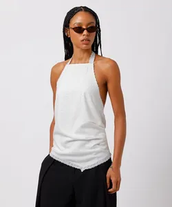 blusa frente única feminina com linho e renda mindset off white PP