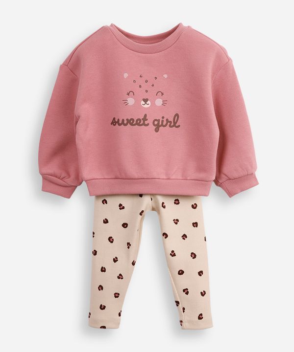conjunto infantil longo de moletom animal print rosa 4