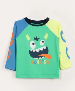 blusa de praia infantil manga longa monster com proteção uv50 multicor 2