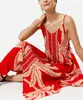 vestido midi alça fina feminino de viscose folhagens vermelho PP