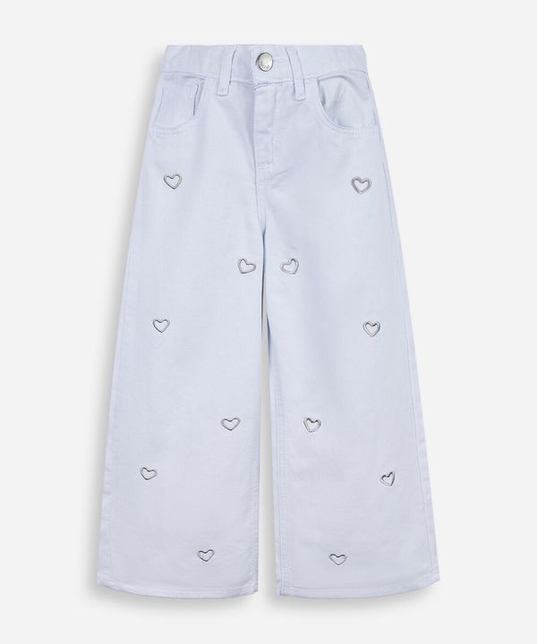 calça wide leg infantil com corações bordados branco 12