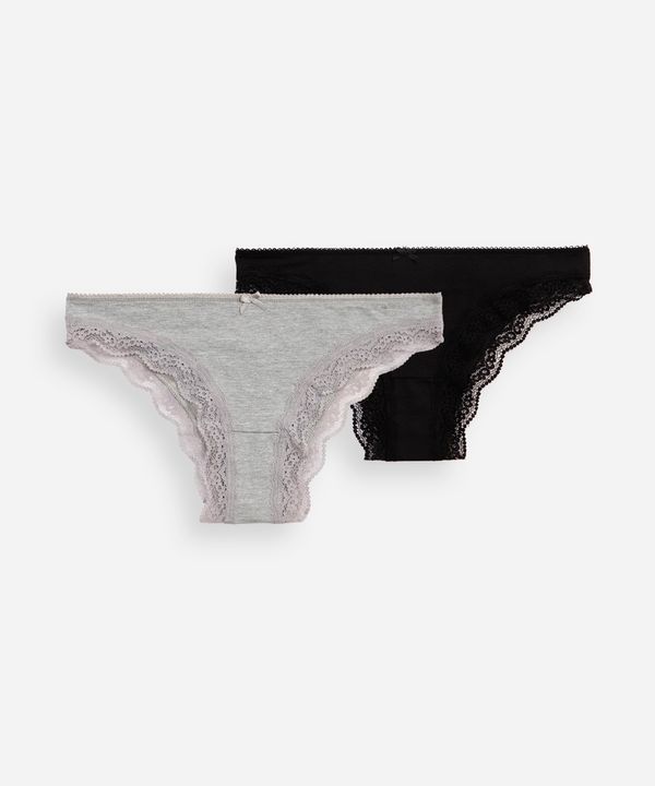 kit de 2 calcinhas caleçon de algodão com renda colorido G
