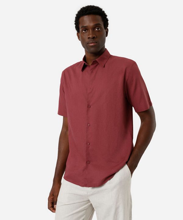 camisa comfort masculina com linho manga curta - rosa escuro GG