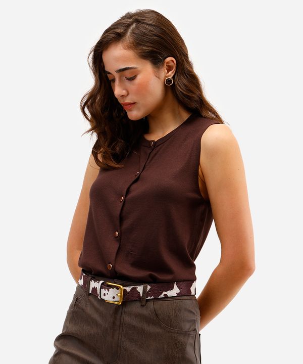 blusa feminina de tricot com botões marrom G