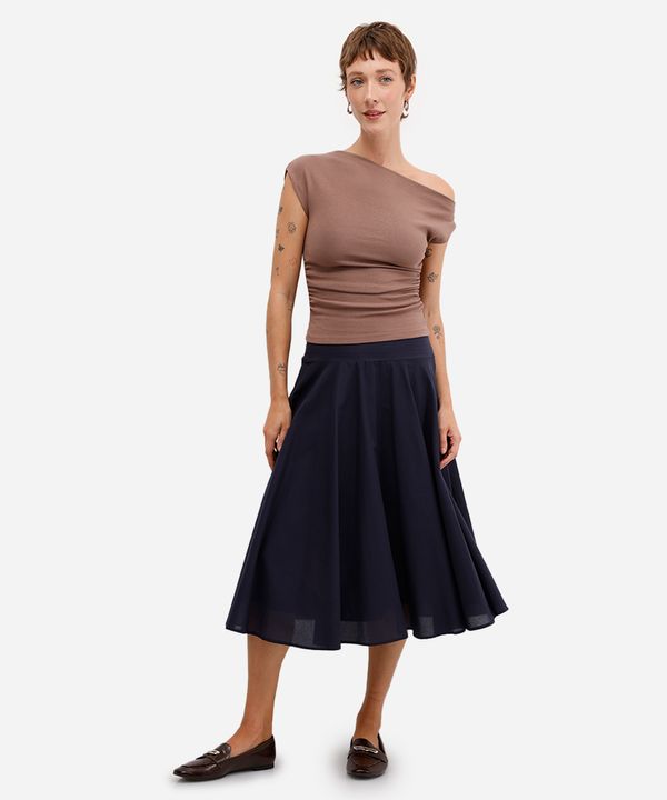 saia midi feminina godê de algodão azul 40