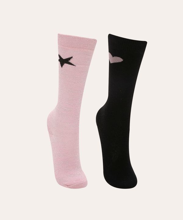 kit de 2 pares de meias cano alto brilho estrela coração multicor 22-25