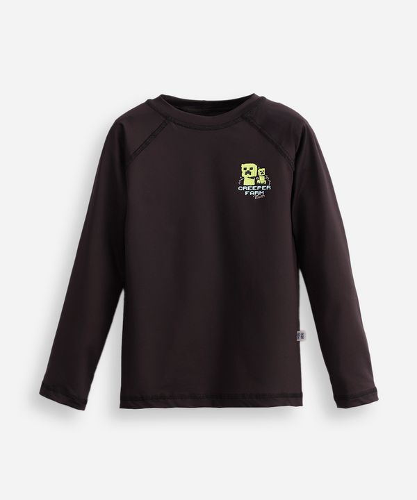 camiseta infantil manga longa proteção uv minecraft preta 12