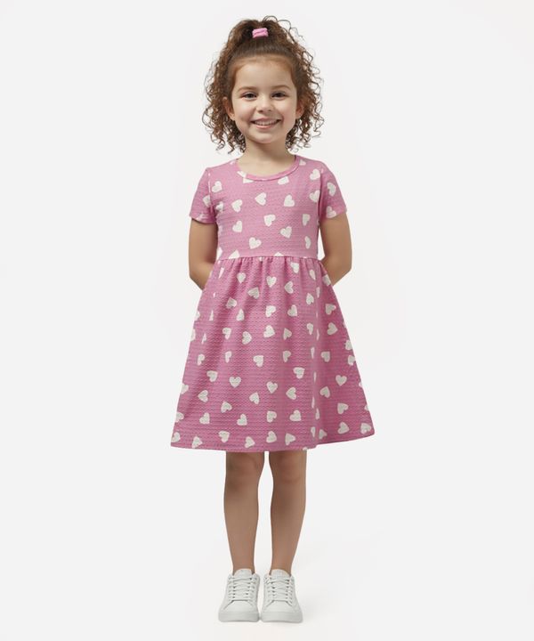 vestido midi infantil corações texturizado rosa 8