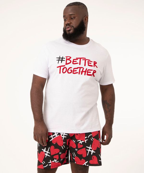 pijama plus size manga curta better together branco GG1