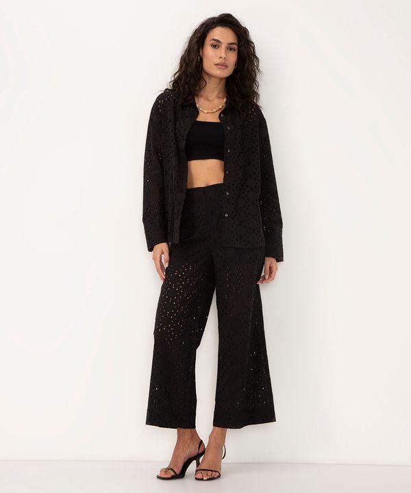 calça de laise pantacourt cintura alta preta 36