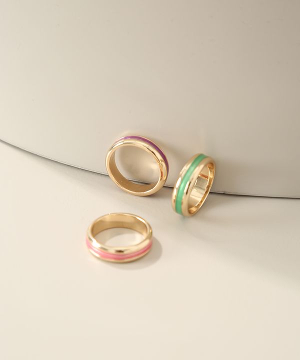Kit de 3 Anéis Femininos com Faixa Dourado P