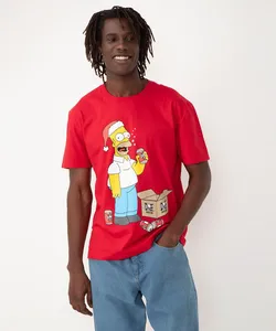 camiseta de algodão os simpsons manga curta - VERMELHO M