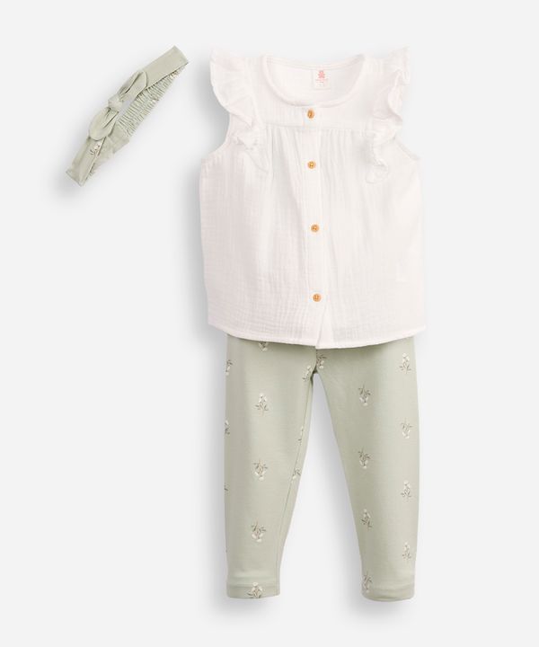 conjunto infantil de algodão floral com tiara verde 12-18