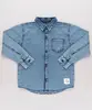 Camisa Jeans Infantil com Bolso Manga Longa Azul Médio 12