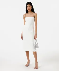 vestido midi alça fina feminino com brilhos e fenda off white G