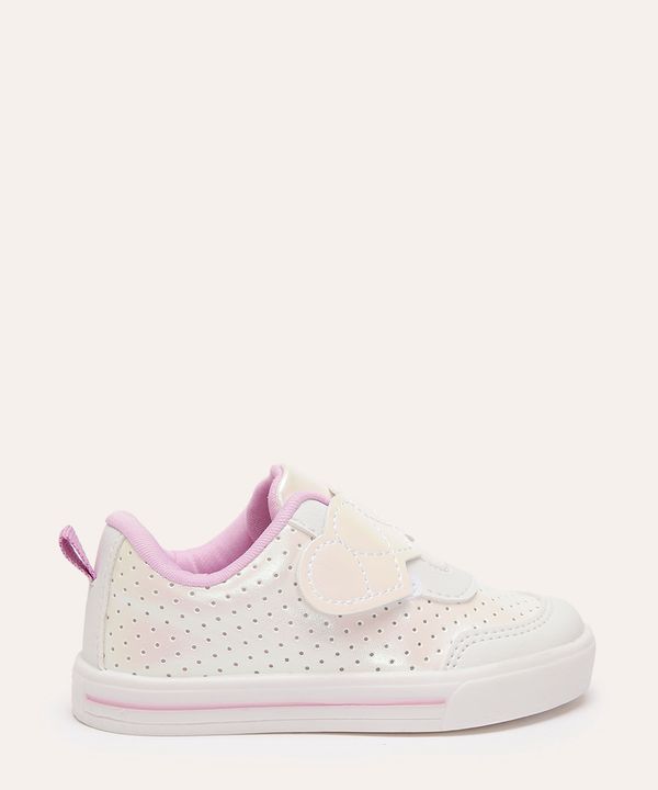 tênis casual infantil coração holográfico baby club branco 26