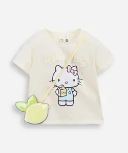 camiseta infantil de algodão hello kitty com bolsa amarela 4