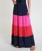 Saia Feminina Longa Color Block com Recortes Azul Marinho P