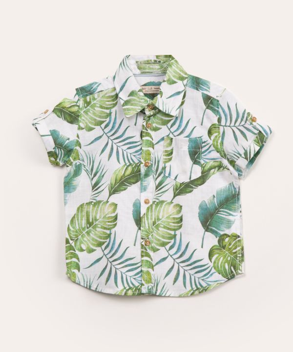 camisa infantil manga curta folhagens branco 2