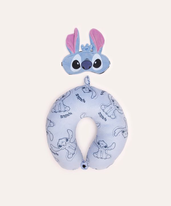 apoio de pescoço com máscara de dormir stitch azul UNICO