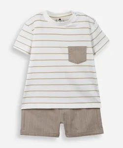 conjunto baby camiseta listrada e short bege 18-24