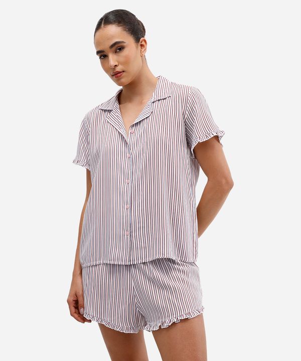 pijama americano feminino listrado curto babados colorido GG