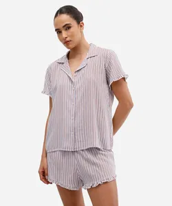 pijama americano feminino listrado curto babados colorido G