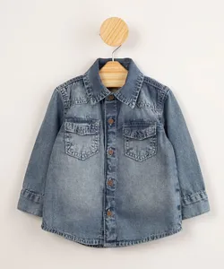 camisa infantil jeans marmorizada manga longa azul médio 3